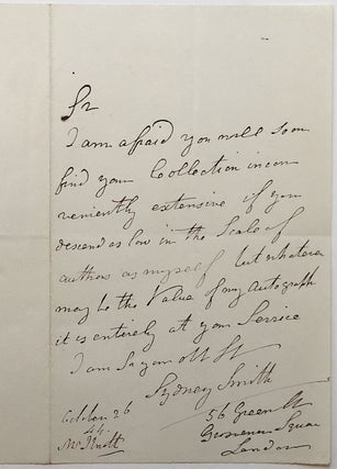 Item #266968 Humorous Autographed Letter Signed to an autograph collector. Sydney SMITH
