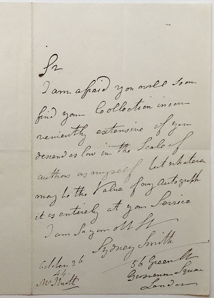 Item #266968 Humorous Autographed Letter Signed to an autograph collector. Sydney SMITH, 1771 - 1845.