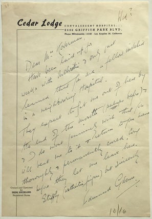 Item #267275 Autographed Letter Signed about his health. Edmund GWENN, 1875 - 1959