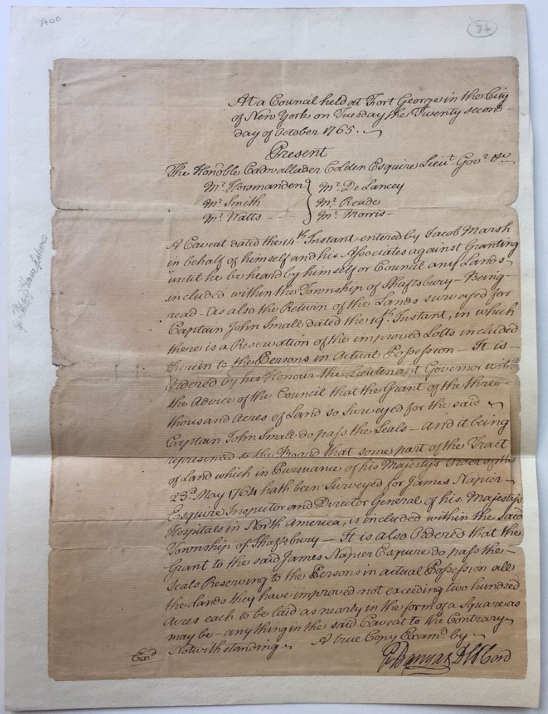 Item #267278 Document Signed. OLD NEW YORK, - Goldsborough Banyar.