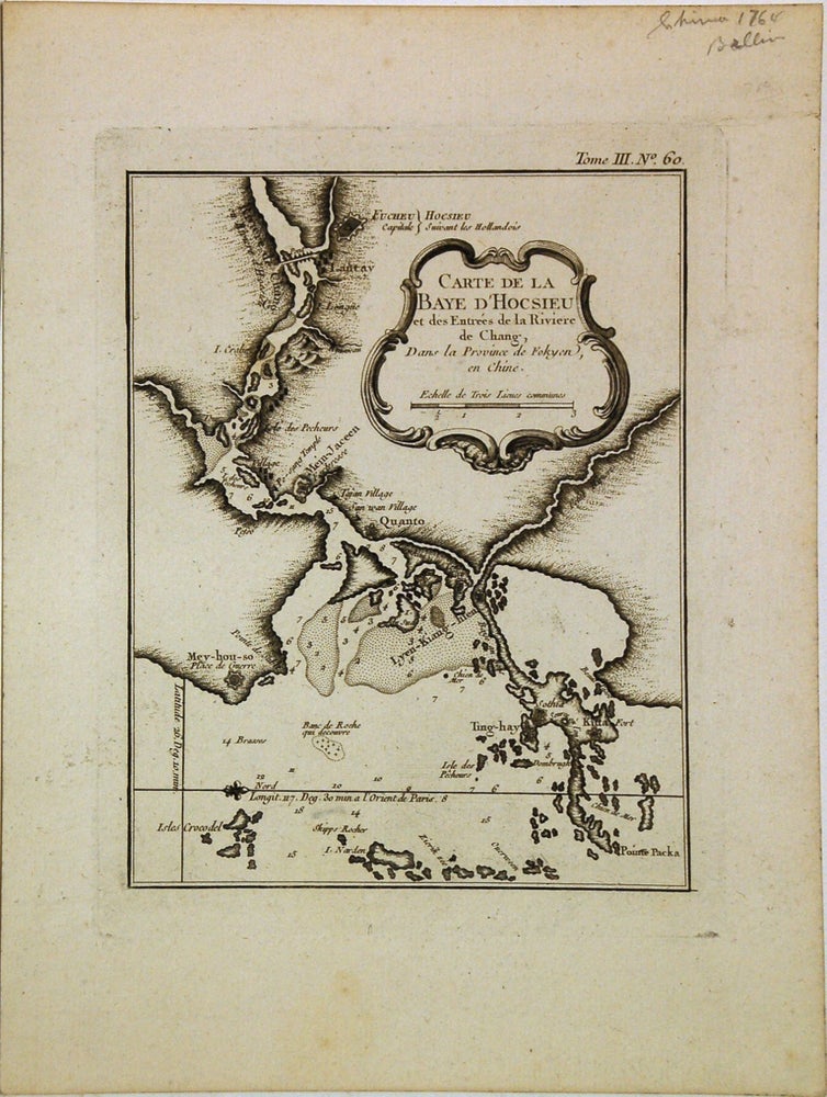 Item #267813 Carte de la Baye d'Hocsieu et des Entrees de la Riviere de Chang, Dans la Province de Fokyen en Chine. Jacques Nicolas BELLIN.