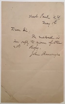 Item #272367 Short Autographed Letter Signed. John BURROUGHS, 1837 - 1921