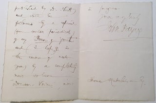 Item #272518 Autographed Letter Signed just before "Hamid" was released. John PAYNE, 1842 - 1916