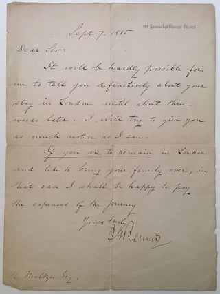 Item #272611 Autographed Letter Signed to journalist Henry Meltzer. James Gordon BENNETT