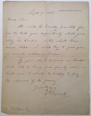 Item #272611 Autographed Letter Signed to journalist Henry Meltzer. James Gordon BENNETT, 1841 -...