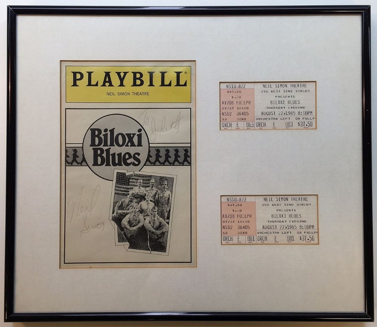 Item #272783 Framed Signed Playbill with two ticket stubs for "Biloxi Blues" Neil SIMON, 1927 -.