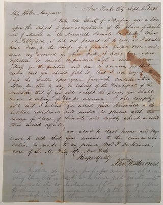 Item #272794 Autographed Letter Signed to a female music teacher. Thomas W. HUMES, 1815 - 1892