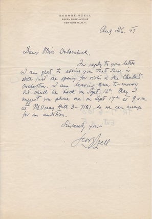 Item #273146 Autographed Letter Signed to a violinist. George SZELL, 1897 - 1970