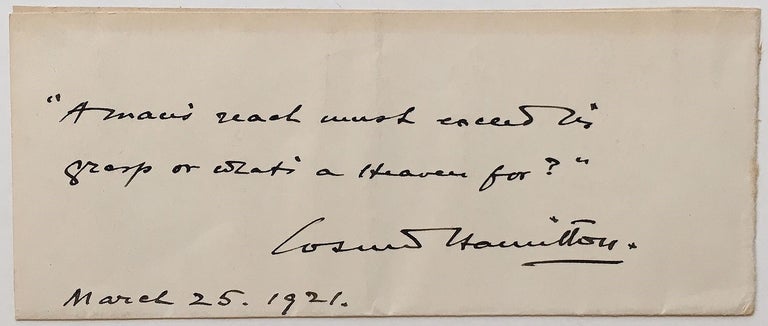 Item #273174 Autographed Quotation Signed. Cosmo HAMILTON, 1870 - 1942.