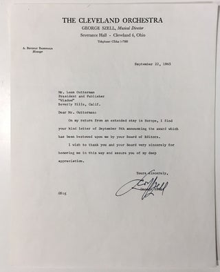 Item #273247 Typed Letter Signed on "Cleveland Orchestra" letterhead. George SZELL, 1897 - 1970