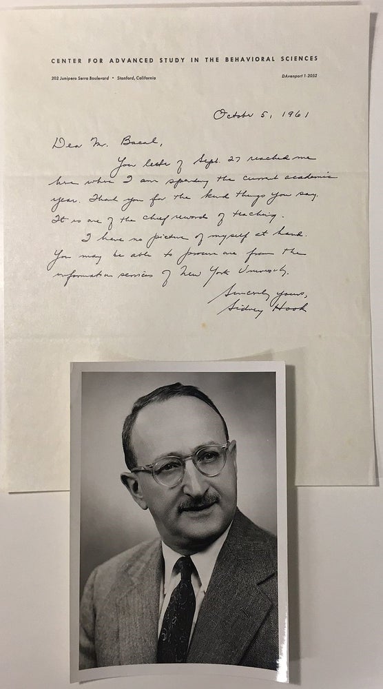 Item #273280 Autographed Letter Signed to a former student. Sidney HOOK, 1902 - 1989.