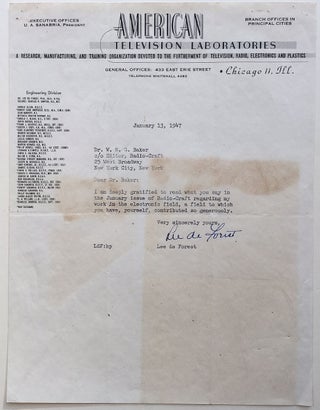 Item #273286 Typed Letter Signed on scarce "American Television Laboratories"...
