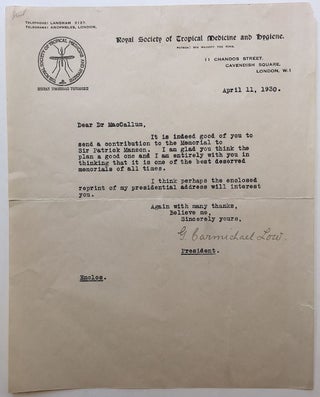 Item #273979 Typed Letter Signed to acclaimed pathologist Dr. William G. MacCallum. George...