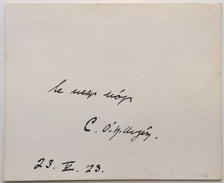 Item #274016 Signed Card with a Salutation in Gaelic. Kevin Christopher O'HIGGINS, 1892 - 1927.