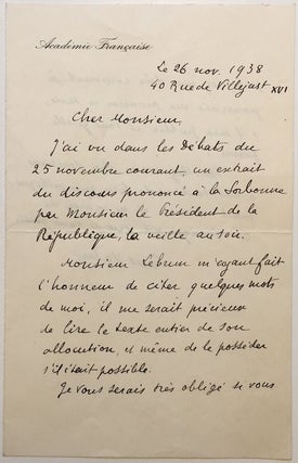 Item #274277 Autographed Letter Signed in French. Paul VALERY, 1871 - 1945