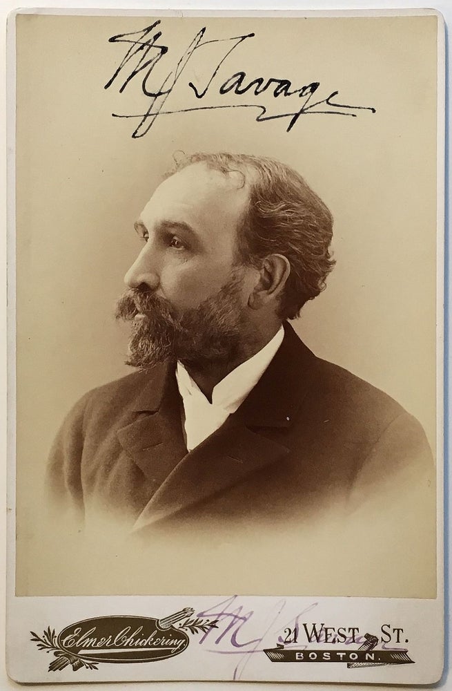 Item #274282 Cabinet Photograph Signed three times. Minot Judson SAVAGE, 1841 - 1918.