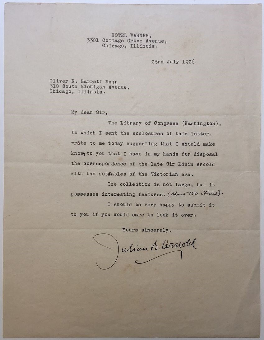 Typed Letter Signed To A Noted Book And Autograph Dealer | Julian B ...