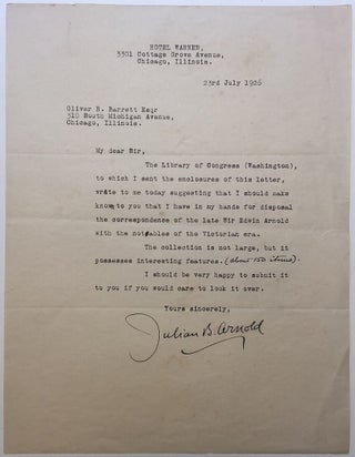 Item #274331 Typed Letter Signed to a noted book and autograph dealer. Julian B. ARNOLD