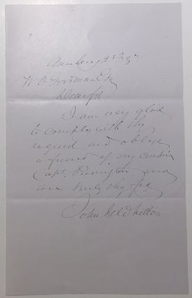 Item #278768 Autographed Letter Signed. John G. WHITTIER, 1807 - 1892