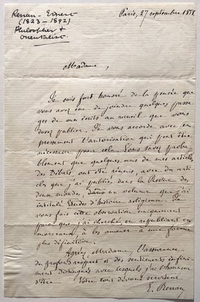 Item #278970 Autographed Letter Signed in French. Ernest RENAN, 1823 - 1892