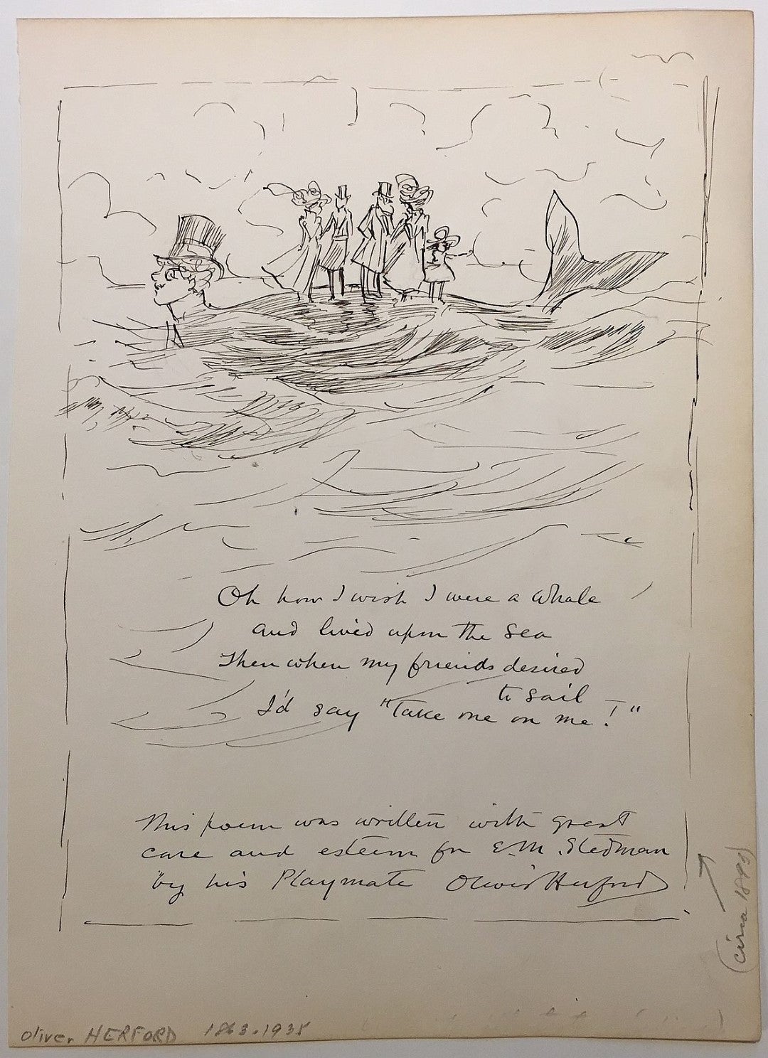 Original pen and ink illustration with a poem Oliver HEREFORD, 1863 photo