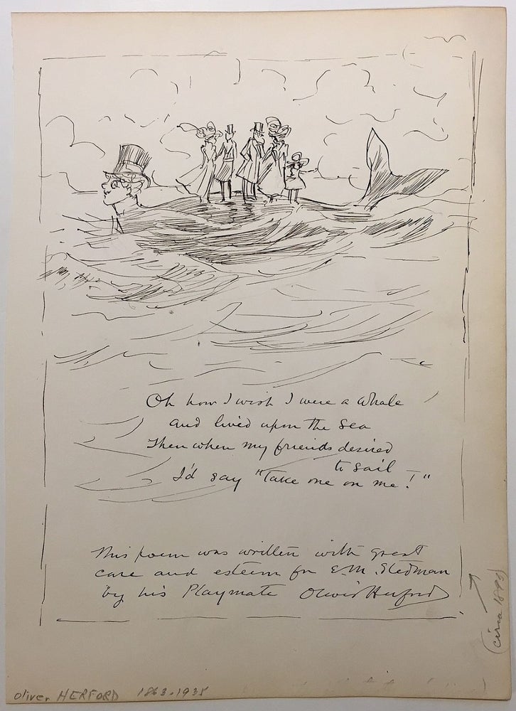 Item #278997 Original pen & ink illustration with a poem. Oliver HEREFORD, 1863 - 1935.