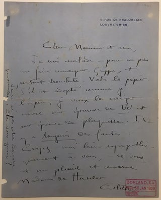 Item #279161 Autographed letter signed in French. COLETTE, 1873 - 1954