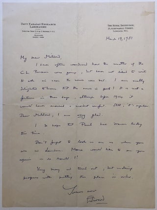Item #279276 Autographed Letter Signed on "Royal Institution" letterhead. Edward ANDRADE