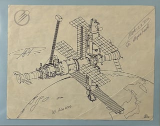 Item #279279 Signed Print of a Russian satellite. RUSSIAN COSMONAUTS