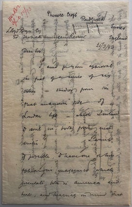Item #279625 Autographed letter signed. William SHARP, 1856 - 1905