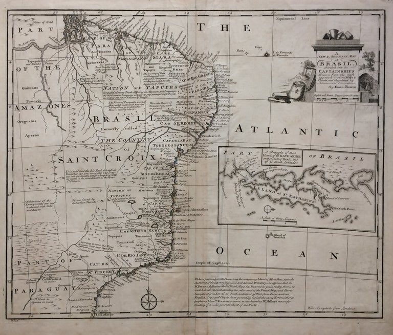 Item #279744 A New & Accurate Map of Brasil. Divided into its Captainships; Drawn from the most approved Modern Maps & Charts, and Regulated by Astronomical Observations. Emanuel BOWEN.
