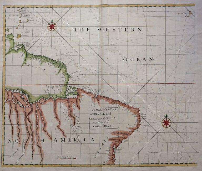 Item #279748 A Chart of the Coast of Brazil and Guiana in America: with Part of the Caribbe Islands. Nathaniel CUTLER, Sir Edmond HALLEY, John HARRIS, John SENEX, Daniel DEFOE.