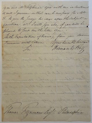 Important autographed letter signed to a former member of the Continental Congress