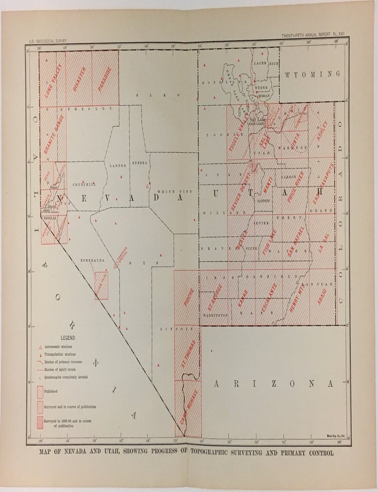 Item #279864 Map of Nevada and Utah, Showing Progress of Topographic Surveying and Primary Control. Charles Doolittle WALCOTT.