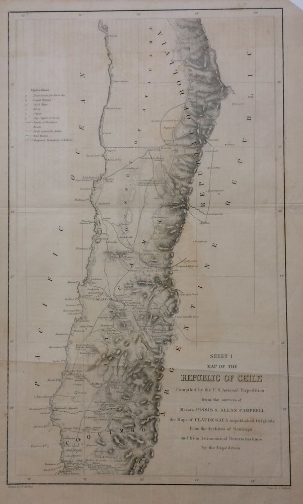 Item #279935 Map of the Republic of Chile - Sheets I, II, and III; Compiled by the U.S. Astronomical Expedition from the surveys of Pissis & Campbell. James Melville GILLISS.