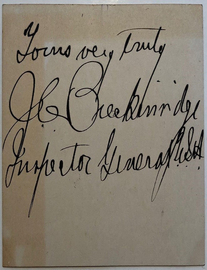 Item #280094 Signed card with rank during the Spanish-American War. Joseph Cabell BRECKINRIDGE.
