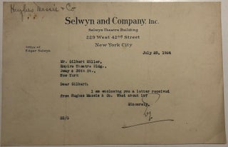 Item #280349 Short typed letter signed to playwright Gilbert Miller. Edgar SELWYN, 1875 - 1944