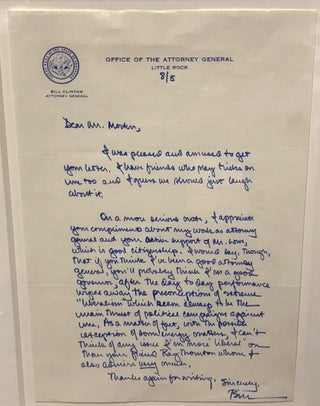 Autographed Letter Signed as Arkansas Attorney General
