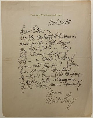 Item #280588 Autographed letter signed "Mont Flagg" James Montgomery FLAGG, 1877 - 1960