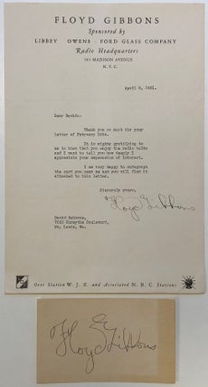 Item #281543 Typed letter signed on personal letterhead. Floyd GIBBONS, 1889 - 1939
