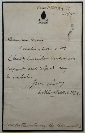 Item #281893 Autographed letter signed on personal stationery. Arthur Charles HERVEY, 1808 -...