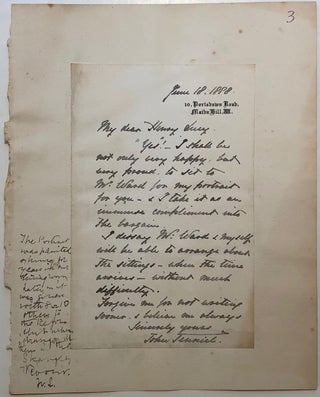 Item #281899 Autographed letter signed about his appointment to sit for a portrait. John TENNIEL,...