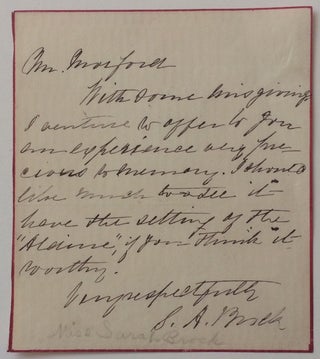 Item #282659 Autograph letter. Sarah Ann BROCK