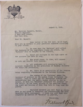 Item #282693 Typed Letter Signed. William A. BRADY