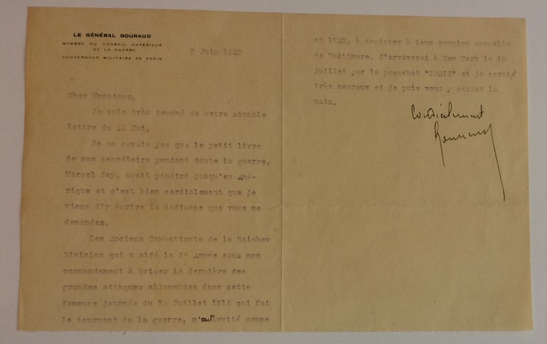 Item #283235 Typed Letter Signed. Henri GOURAND, 1867 - 1946.