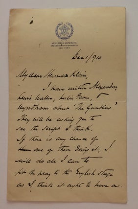 Item #283244 Autographed Letter Signed. Henry Arthur JONES, 1851 - 1929