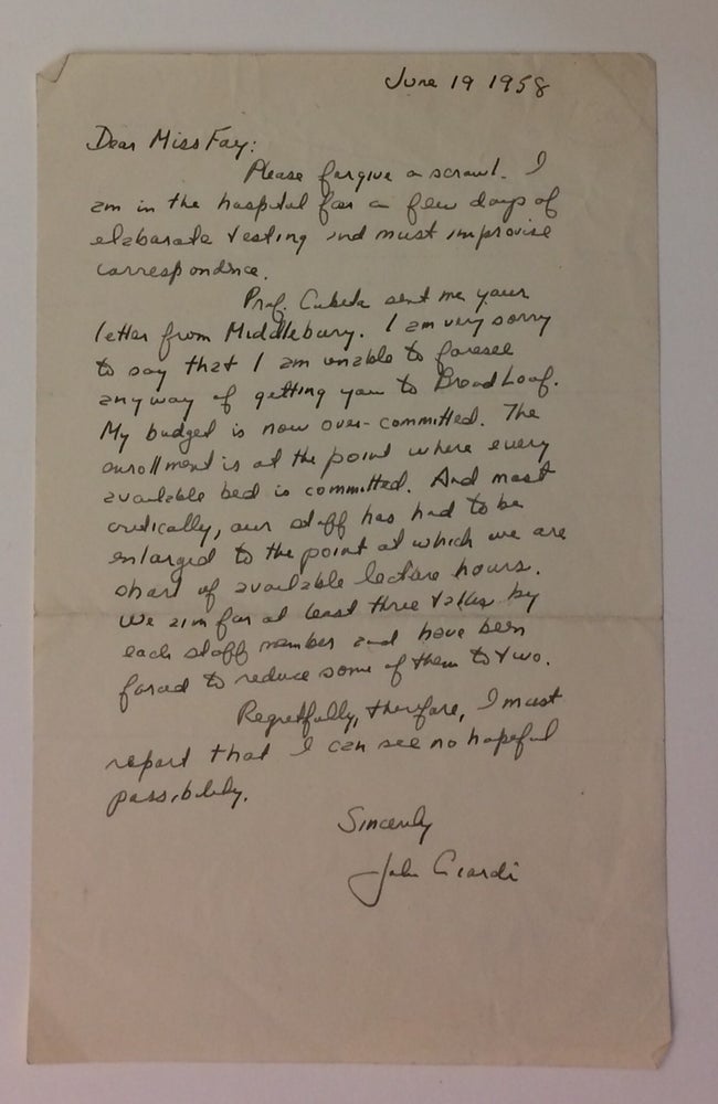 Item #283245 Autograph Letter Signed. John CIARDI, 1916 -1986.