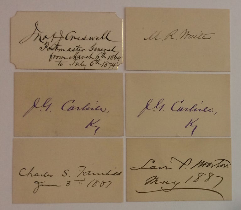 Item #283320 Signed cards by prominent Cabinet officials who served in various Presidential Administrations. Levi MORTON, Charles S., John G. FAIRCHILD, John A. CARLISLE, CRESWELL, Morrison R., WHITE.