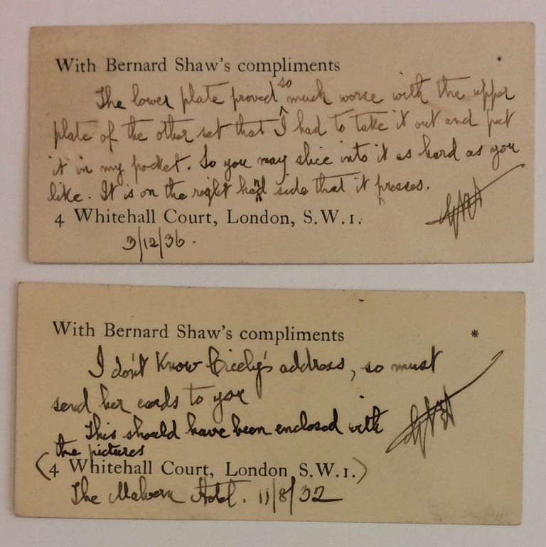 Item #283331 Two Autograph Notes signed with initials GBS. George Bernard SHAW, 1856 -1950.