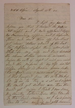 Item #283337 Union Navy Autographed Letter Signed. CIVIL WAR: A. WISCONSIN SAILOR ABOARD THE USS...